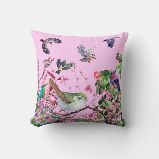 bird pink throw pillow (Front)