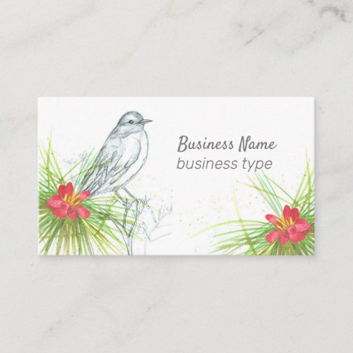 Bird Pollen Cone Pine Tree Branch Watercolor Business Card