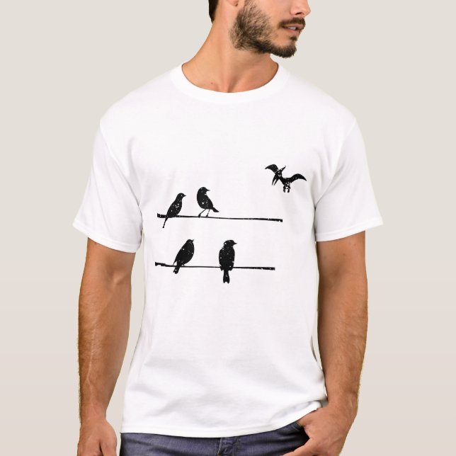 Bird Pterodactyls on Wire - Avian Dinosaur T-Shirt (Front)