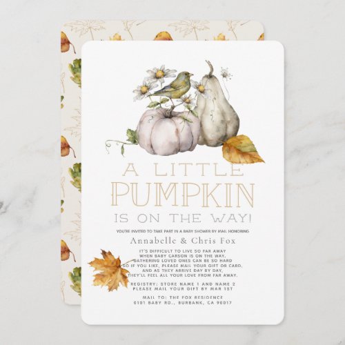 Bird Pumpkin Fall Watercolor Baby Shower by Mail I Invitation