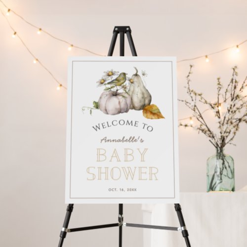 Bird Pumpkin Fall Watercolor Baby Shower Welcome Foam Board