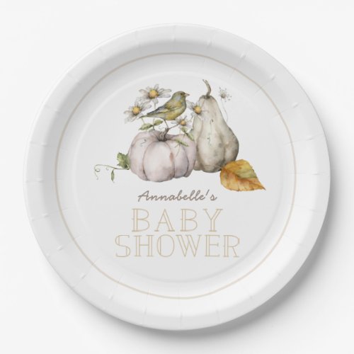 Bird Pumpkin Watercolor Baby Shower Paper Plates