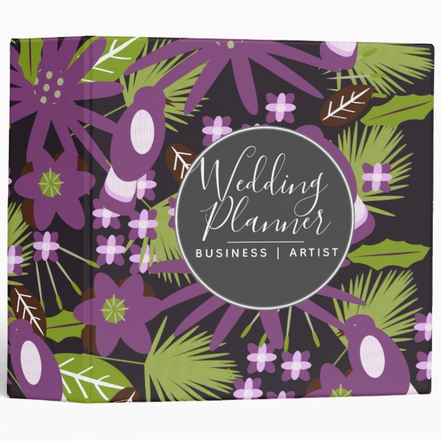 Bird Purple Floral Garden Wedding Planner 3 Ring Binder (Front/Spine)
