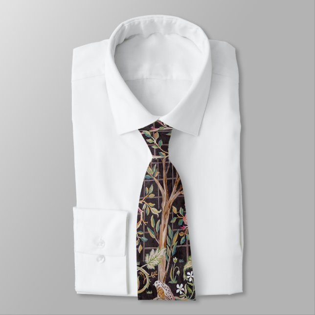 Bird & Rabbit in The Flower Garden, William Morris Neck Tie (Tied)