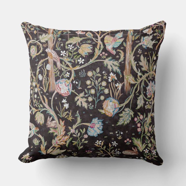 Bird & Rabbit in The Flower Garden, William Morris Throw Pillow (Front)