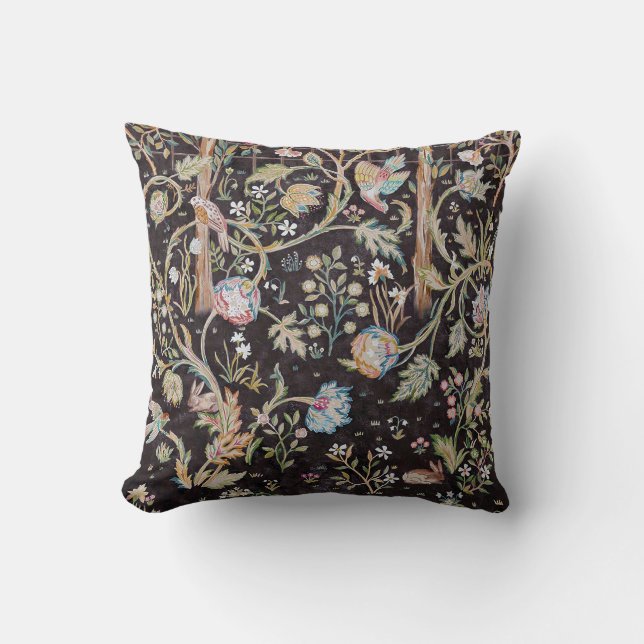 Bird & Rabbit in The Flower Garden, William Morris Throw Pillow (Front)
