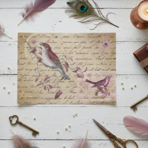 Bird Red Pink Decoupage Vintage Ephemera Tissue Paper