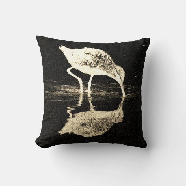 Bird Reflection Black and White Modern Throw Pillow (Front)