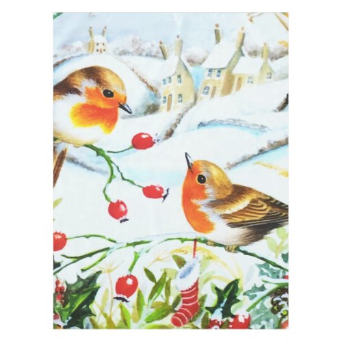 Bird Robin Couple Winter Holly Christmas Tablecloth