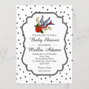 Bird Rockabilly Baby Shower Invite Invitation