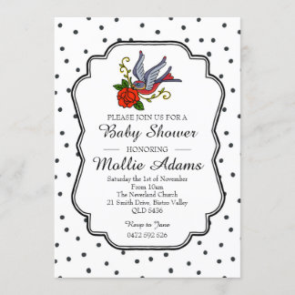 Bird Rockabilly Baby Shower Invite Invitation