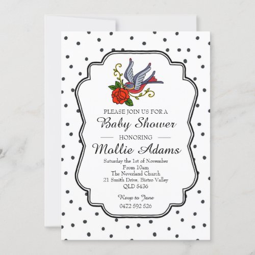 Bird Rockabilly Baby Shower Invite Invitation