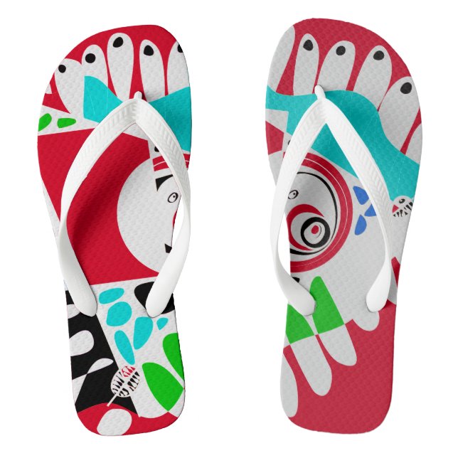 Bird’s Nest - Crimson Red Grey Flip Flops (Footbed)