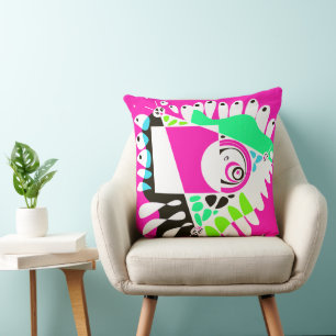 Bird’s Nest - Fuchsia White Throw Pillow