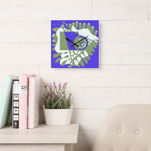 Bird’s Nest - Indigo Green Square Wall Clock