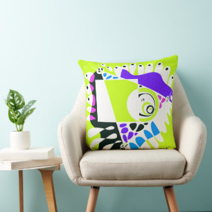 Bird’s Nest - Lime Green White Throw Pillow