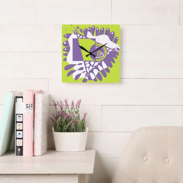 Bird’s Nest - Lime Purple Square Wall Clock (Reading Room)