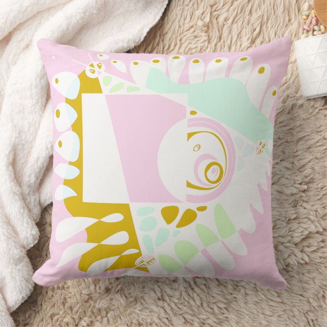 Bird’s Nest - Pastel Pink White  Throw Pillow (Blanket)