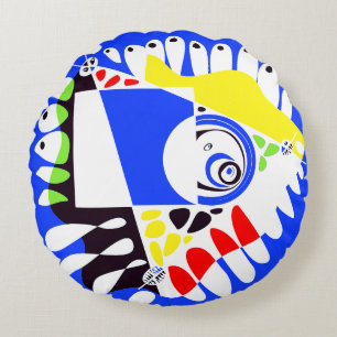 Bird’s Nest - Royal Blue White Round Pillow