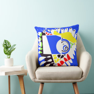 Bird’s Nest - Royal Blue White Throw Pillow