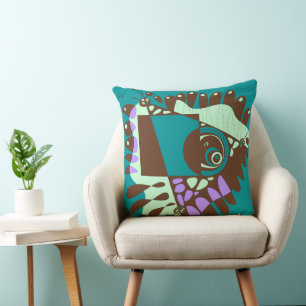 Bird’s Nest - Teal Green Chocolate Brown  Throw Pillow