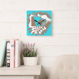 Bird’s Nest - Turquoise Brown Square Wall Clock