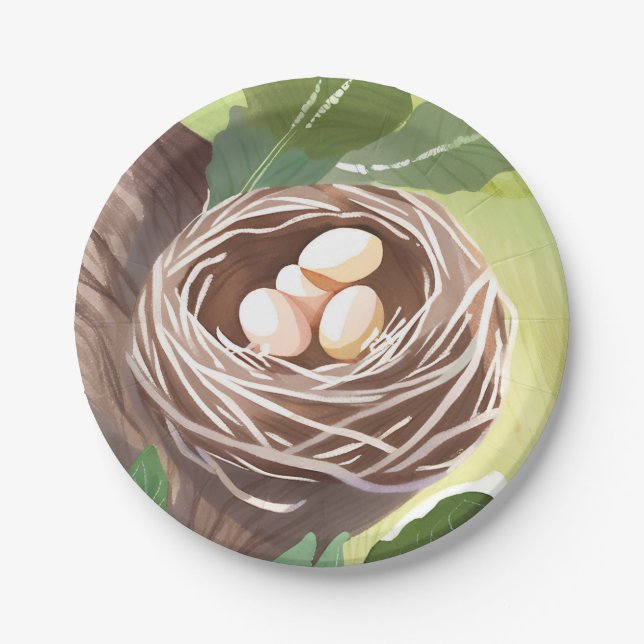 Bird’s Nest | Watercolor Eggs Nature Paper Plates (Front)