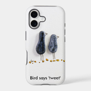 Bird says 'tweet' cute blue ceramic couple iPhone 17 case