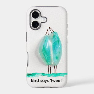 Bird says 'tweet' cute couple in love green glass iPhone 17 case
