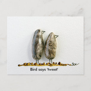 Bird says 'tweet' cute hematite couple postcard