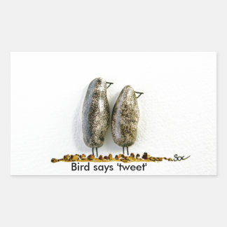 Bird says 'tweet' cute hematite couple rectangular sticker