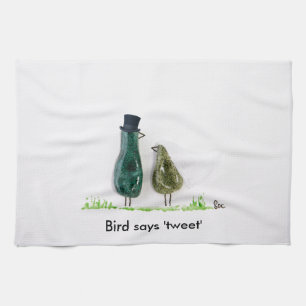 Bird says 'tweet' kitchen towel