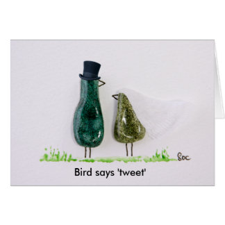 Bird says 'tweet' wedding green ceramic couple cards
