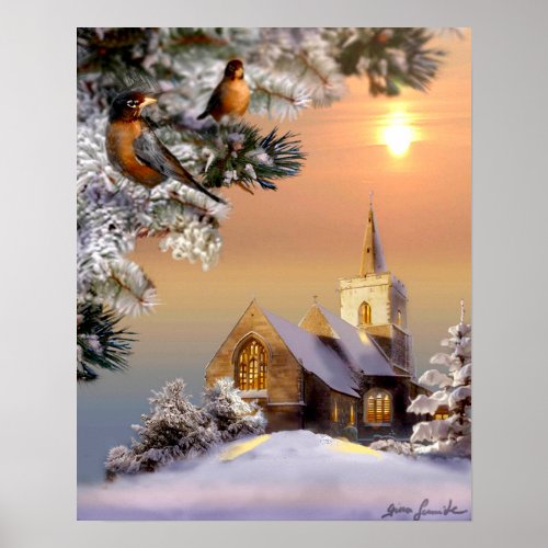 Bird scene Winter Sanctuary Poster