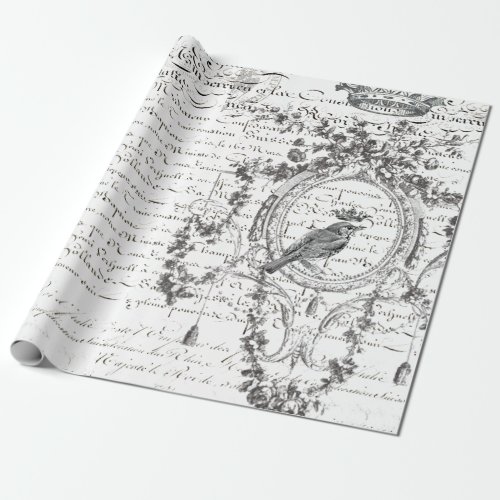 Bird Script Decoupage Poster Wrapping Paper