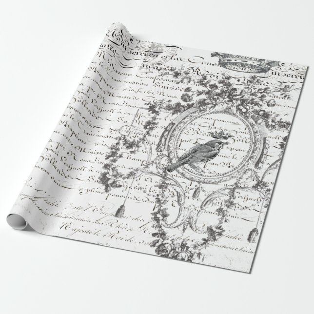 Bird Script Decoupage Poster Wrapping Paper (Unrolled)