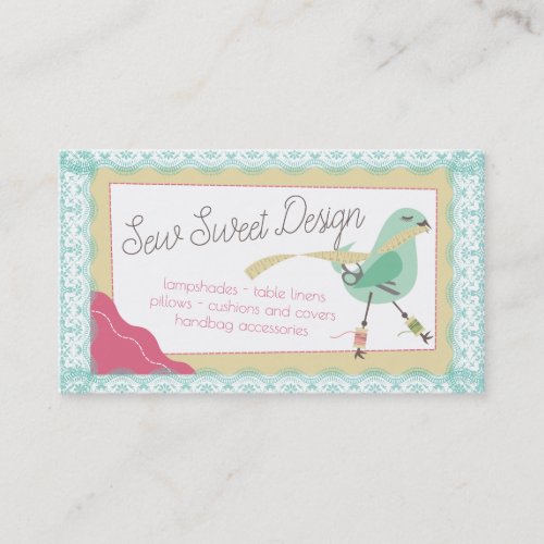 bird seamstress faux lace sewing business card