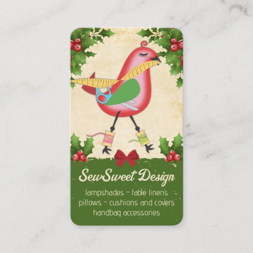 bird seamstress sewing Christmas craft show Business Card