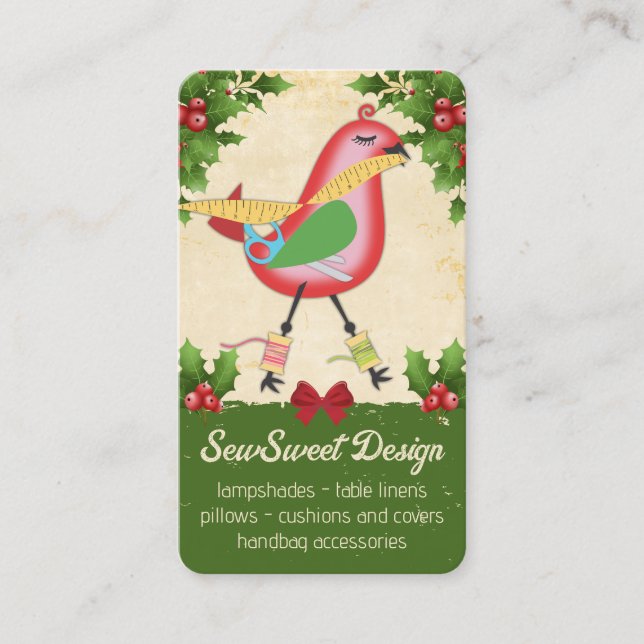 bird seamstress sewing Christmas craft show Business Card (Front)