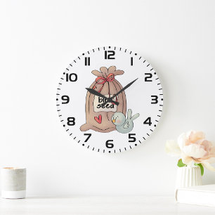 Bird Seed Bag with Bow and Heart Large Clock