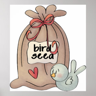 Bird Seed Bag with Bow and Heart Poster