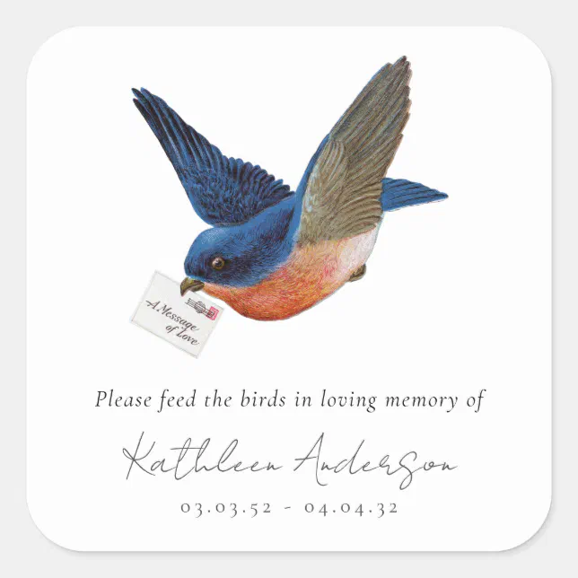 Memorial Bird Rip Bird Seed In Loving Memory Memorial Funeral Square Sticker | Zazzle