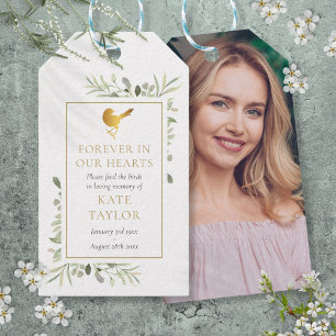 Bird Seed Packet Greenery Funeral Photo Gift Tags