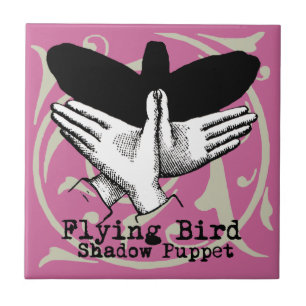 Bird Shadow Puppet Hand Vintage Ceramic Tile