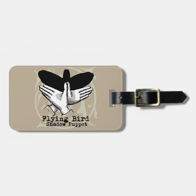 Bird Shadow Puppet Hand Vintage Luggage Tag (Front Horizontal)