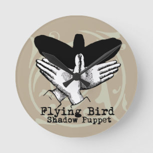 Bird Shadow Puppet Hand Vintage Round Clock