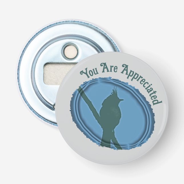 Bird Silhouette Appreciation Blue Gray Thank You Bottle Opener (Front)
