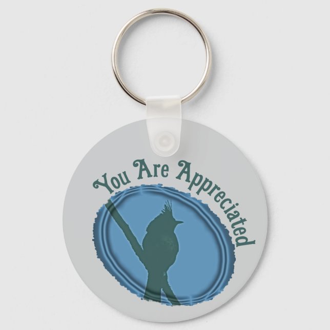 Bird Silhouette Appreciation Blue Gray Thank You Keychain (Front)