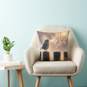Bird Singing In Morning Sunshine Throw Pillow