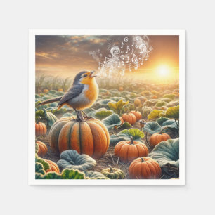 Bird Singing On a Pumpkin Napkins